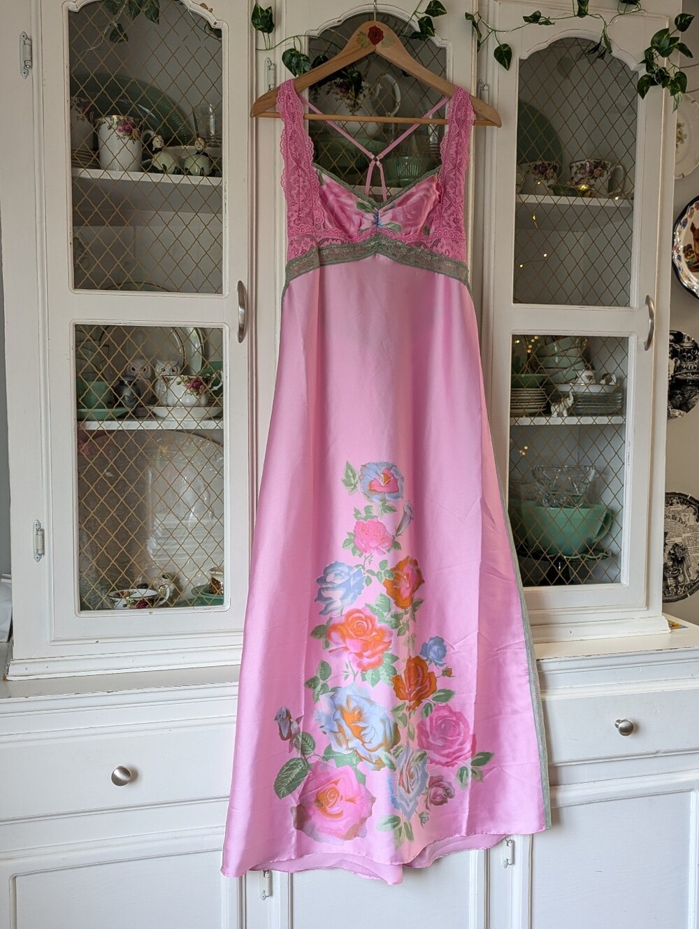 Just Dreamy Maxi Pink Floral Lace-Trim Slip Dress Intimately Sleep Date Night